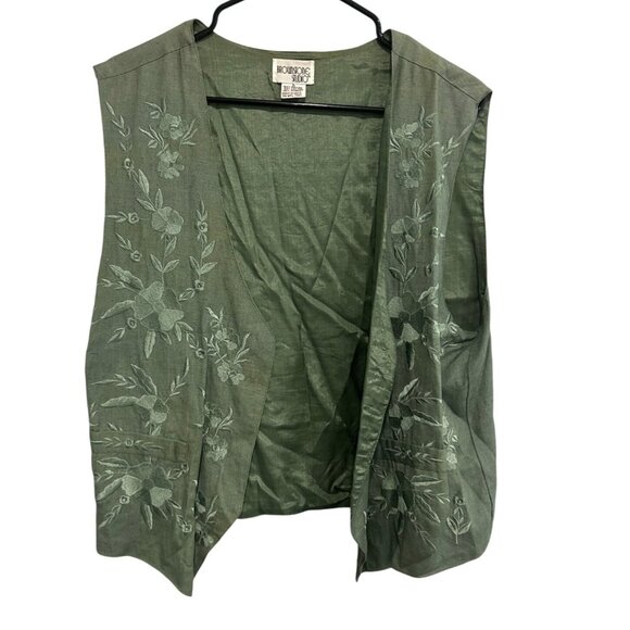 Vintage Brownstone Studio Embroidered Floral Vest Green Sz Large Bohemian Party - Picture 1 of 9